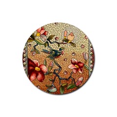 Flower Cubism Mosaic Vintage Rubber Round Coaster (4 Pack)