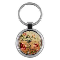 Flower Cubism Mosaic Vintage Key Chain (round)