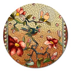 Flower Cubism Mosaic Vintage Magnet 5  (round)