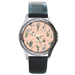 Llamas Pattern Round Metal Watch