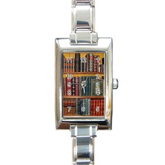 Books Library Bookshelf Bookshop Rectangle Italian Charm Watch