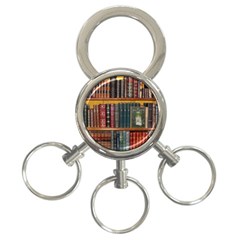 Books Library Bookshelf Bookshop 3-ring Key Chain