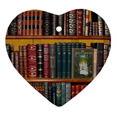 Books Library Bookshelf Bookshop Heart Ornament (two Sides)