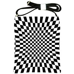 Illusion Checkerboard Black And White Pattern Shoulder Sling Bag by Zezheshop