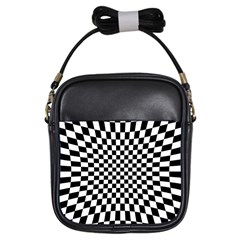 Illusion Checkerboard Black And White Pattern Girls Sling Bag by Zezheshop