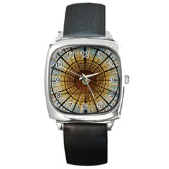 Barcelona Stained Glass Window Square Metal Watch by Amaryn4rt