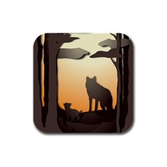 Vectors Painting Wolves Nature Forest Rubber Square Coaster (4 Pack) by Amaryn4rt
