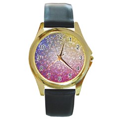 Glitter Particles Pattern Abstract Round Gold Metal Watch by Amaryn4rt