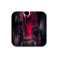 Stranger Things Fantasy Dark  Red Rubber Square Coaster (4 Pack) by Amaryn4rt