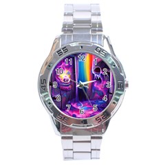 Purple Drawing Digital Art Stainless Steel Analogue Watch by Amaryn4rt