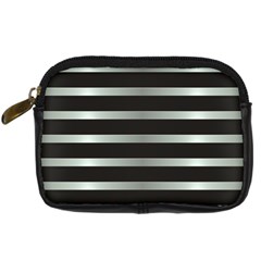 Black Silver Background Pattern Stripes Digital Camera Leather Case by Amaryn4rt