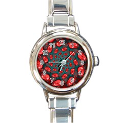 Fractal Red Spiral Abstract Art Round Italian Charm Watch by Amaryn4rt