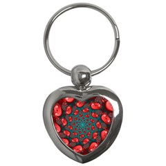 Fractal Red Spiral Abstract Art Key Chain (heart) by Amaryn4rt