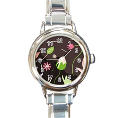 Wallpaper Floral Background Round Italian Charm Watch by Amaryn4rt