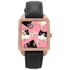 Cat Pattern Backgroundpet Rose Gold Leather Watch  by Amaryn4rt