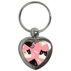 Cat Pattern Backgroundpet Key Chain (heart)