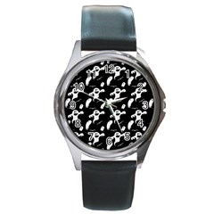 Halloween Background Ghost Pattern Round Metal Watch by Amaryn4rt