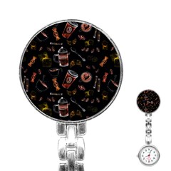 Coffee Watercolor Background Stainless Steel Nurses Watch