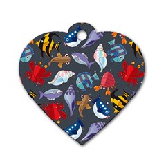 Sea Animals Pattern Wallpaper Fish Dog Tag Heart (one Side) by Amaryn4rt