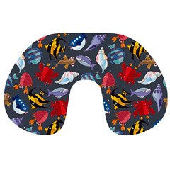 Sea Animals Pattern Wallpaper Fish Travel Neck Pillow by Amaryn4rt