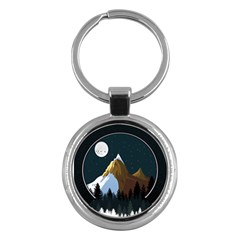 Mountains Forest Moon Stars View Key Chain (round) by Wegoenart