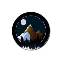 Mountains Forest Moon Stars View Rubber Round Coaster (4 pack)