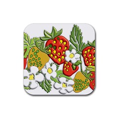 Strawberries Berry Strawberry Leaves Rubber Coaster (square) by Wegoenart