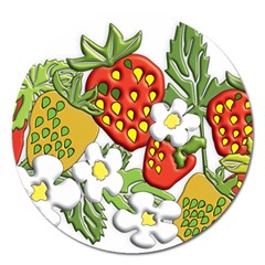 Strawberries Berry Strawberry Leaves Magnet 5  (round) by Wegoenart