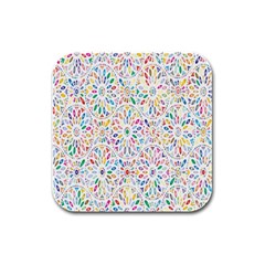 Flowery Floral Abstract Decorative Ornamental Rubber Square Coaster (4 pack)