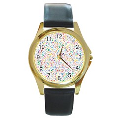 Flowery Floral Abstract Decorative Ornamental Round Gold Metal Watch