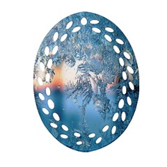 Frost Winter Morning Snow Season White Holiday Oval Filigree Ornament (two Sides) by artworkshop