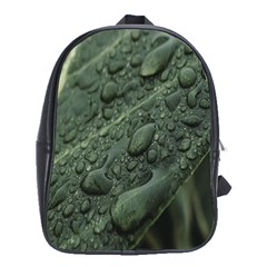 Leaves Water Drops Green  School Bag (xl) by artworkshop