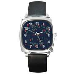 Merry Christmas Holiday Pattern  Square Metal Watch by artworkshop