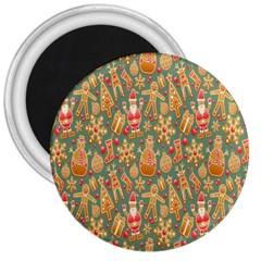 Pattern Seamless Gingerbread Christmas Decorative 3  Magnets by artworkshop