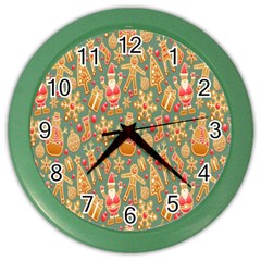 Pattern Seamless Gingerbread Christmas Decorative Color Wall Clock by artworkshop