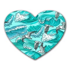 Sea Waves Seamless Pattern Heart Mousepads by Wegoenart