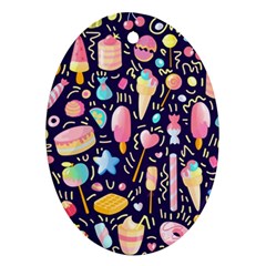 Cute-seamless-pattern-with-colorful-sweets-cakes-lollipops Oval Ornament (two Sides) by Wegoenart