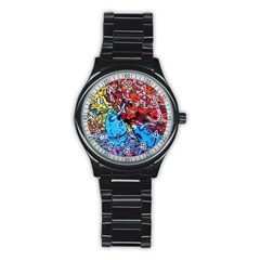 Graffiti-wall-mural-painting-arts Stainless Steel Round Watch by Simbadda