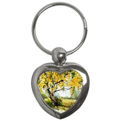 Landscape Painting Meadow Garden Key Chain (heart) by Wegoenart