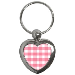 Pink And White Plaids Key Chain (heart) by ConteMonfrey