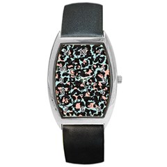 Blue And Pink Jaguar Dots Leopard Black And White Leopard Print Jaguar Dots Barrel Style Metal Watch by ConteMonfrey