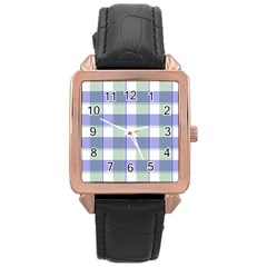 Blue And Green Plaids Rose Gold Leather Watch  by ConteMonfrey