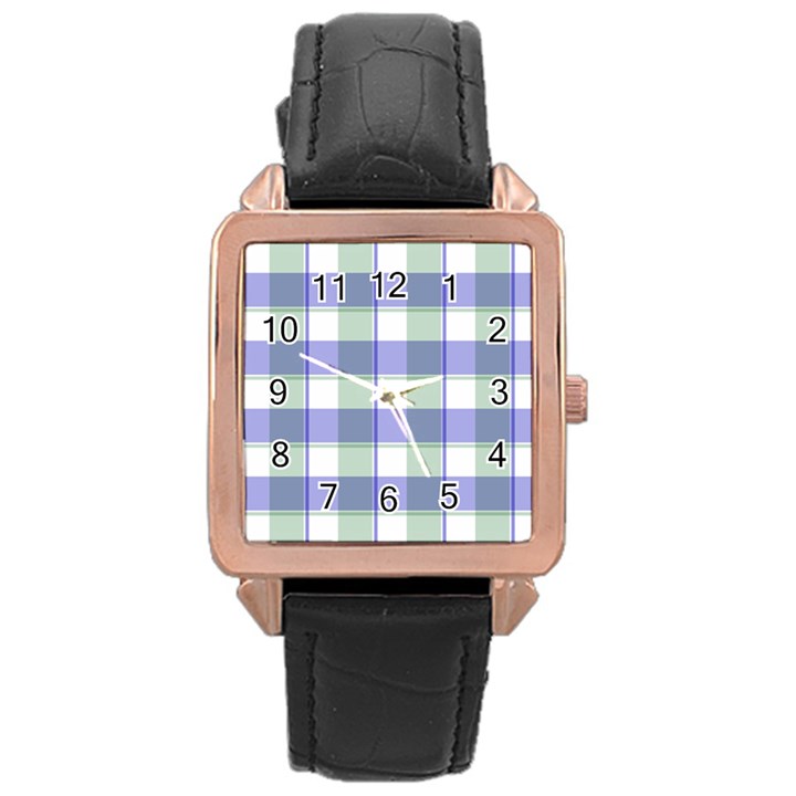 Blue and green plaids Rose Gold Leather Watch 