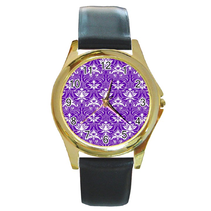 Purple Lace Decorative Ornament - Pattern 14th And 15th Century - Italy Vintage  Round Gold Metal Watch