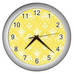 Yellow Lace Decorative Ornament - Pattern 14th And 15th Century - Italy Vintage  Wall Clock (Silver)