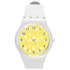 Yellow Lace Decorative Ornament - Pattern 14th And 15th Century - Italy Vintage  Round Plastic Sport Watch (M)