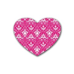 Pink  Lace Decorative Ornament - Pattern 14th And 15th Century - Italy Vintage Rubber Coaster (heart) by ConteMonfrey