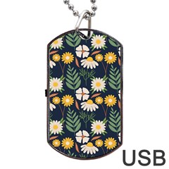 Flower Grey Pattern Floral Dog Tag Usb Flash (one Side)