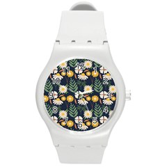 Flower Grey Pattern Floral Round Plastic Sport Watch (m)