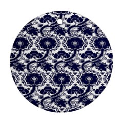 Blue Lace Decorative - Pattern 14th And 15th Century - Italy Vintage Round Ornament (two Sides) by ConteMonfrey